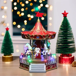 Christmas Carousel and Figurines Music Box Christmas Products Moving Crafts Gifts Christmas Decoration for Home Decor