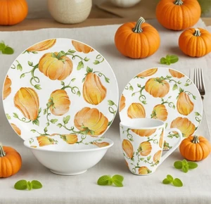 Party Creations Pumpkin Foliage Supplies Autumn Theme Ceramic Plates Dinnerware Sets for People Thanksgiving Table Decor