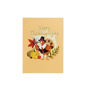 Wholesale Happy Thanksgiving Ver 2 Pop Up Greeting Card Handmade Autumn Harvest Turkey Theme Holiday Invitation Gift