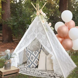 LM Kids White Princess Castle Teepee Tent Kids Sports Toy For Slumber Parties Beach Picnics Weddings Made Polyester Sheer Lace