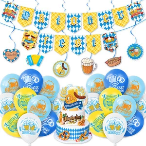 Oktoberfest Party Decoration with Hanging Banner Cake Topper Balloon for Munich German Beer Festival Themed Celebration Supplies