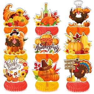 FW041 Thanksgiving Theme Honeycomb Paper Decorations Turkey Honeycomb Ornament Fall Festival Party Supplies