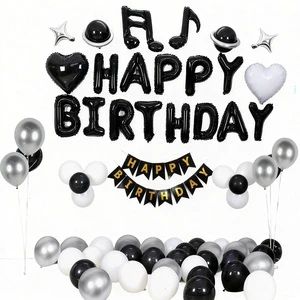 16-Inch Happy Birthday Alphabet Balloon Set Black White Silver Birthday Balloon Kit for Kids Adults' Birthday Party Decoration