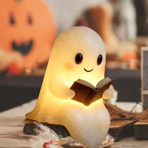 New Product Ideas 2026 Home Garden Decor Resin Halloween Cartoon Cute Ghost Reading Book Lamp Party Ornament
