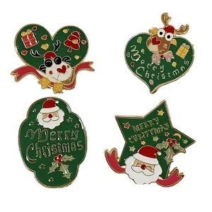 Festive Christmas New Year Fashion Cartoon Zinc Alloy Green Minimalist Geometry Santa Reindeer Holiday Brooches