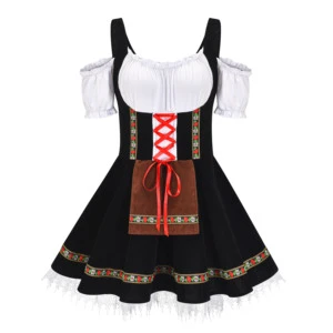 Lady Dirndl Oktoberfest Costume Bavarian National Pink Plaid Clubwear Cosplay Carnival Halloween Fancy Party Dress