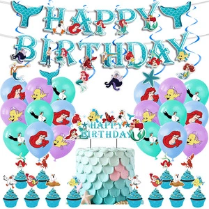 Princess Birthday Party Supplies Happy Birthday Banner Baby Shower Girls Birthday Party Decor Mermaid Party Supplies