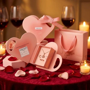 Custom Pink Heart Necklace Gift Box for Valentine's Day Portable Creative Birthday Holiday Jewelry Packaging Wholesale