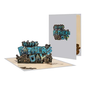 Happy Fathers Day Card Unique 3D pop up Greeting Card Gift Mechanical Gears Design for Dad, Husband, Grandpa with Envelope