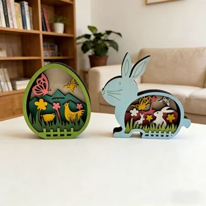 Cross-border Hot-selling Easter Wooden Colorful Eggs Craft Creative Spring Rabbit Egg Decoration Desktop Ornaments Model -005