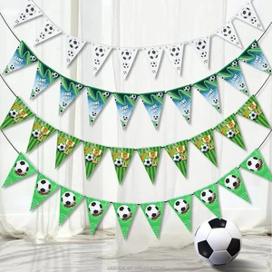 Nice New Football Theme Kids Adult Birthday Game Party Decoration Set with Swirls Banner Soccer Pennants