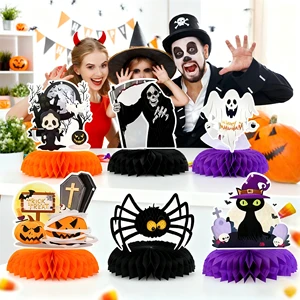 Halloween Party Thriller Skull Man Night Ghost Pumpkin Spider Web Paper Honeycomb Ball for Carnival Holiday Desktop Decor