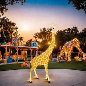 Toprex Decor's 2024 Production Wholesale Large Waterproof Light-Up Fiberglass Resin Giraffe Statue Art-Themed New Year Sculpture