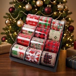 Custom Printed Christmas Wired Ribbon 63mm | Luxury Linen Edge Burlap Ribbon for Gift Wrapping Wholesale