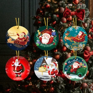 Christmas Gift Custom Double-Sided Any Color Ceramic Ornaments Decoration Blank Home Pendant Hanging Christmas Tree UV Printed