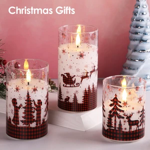 Mermei's Home Decoration Paraffin Wax Glass Christmas Candles Gift Set Christmas Flameless Led Candle