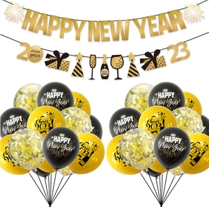 Glittering Disposable Happy New Year 2023 Christmas Paper Banner Flag Firework Gift for Garland Air Balloons Party Decor