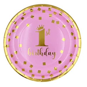 Hot Selling Gold Platter Kids Birthday Party Set Disposable Baby Shower Birthday Party Decoration Supplies