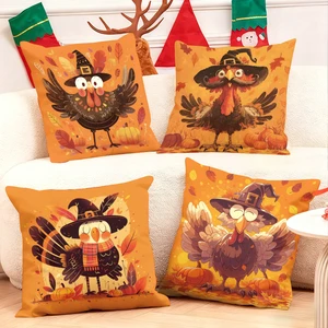 Thanksgiving turkey cushion set with witch hats and autumn leaves for cozy holiday decor