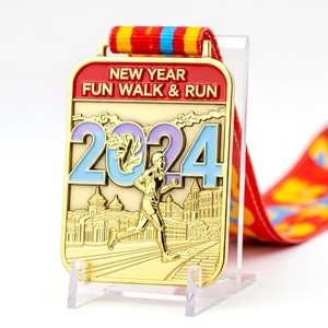New Year Finisher Medal Zinc Alloy Multi Layer 3D Enamel City Landmark Souvenir With Color Printed Fabric Lanyard