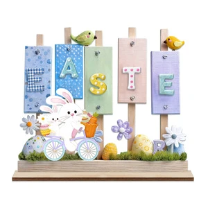 New Creative Wooden Easter Rabbit Ornaments Table Wooden Crafts Home Desktop Decoration Easter Gift