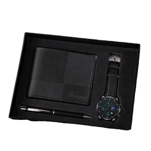 Business Gift Set of Three Stainless Steel Quartz Watch Wallet Pen Men New Year Luxury Executive Present Formal