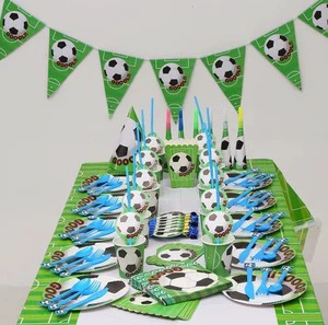 Green Football Children's Birthday Holiday Party Supplies Pull Flag Tablecloth Cake Paper Cup Paper Plate Tableware Set