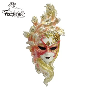 VERONESE DESIGN Carnival Masks Series Hand-painted Venetian Peacock Resin Sculpture Wall Plaque for Home Decoration Art