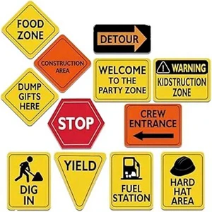 WERNNSAI 12 PCS Size 8 Indoor Handmade Paper Traffic Sign Cutouts Adult Birthday Party Construction Theme Supplies China