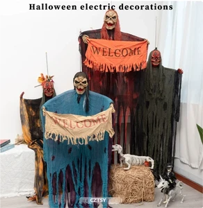 Halloween Glowing Screaming Death God Skull Pumpkin Pendant Haunted House Sound-activated Illuminated Terrifying Decoration