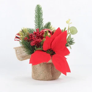 Wholesale Product Simulation Christmas Flower Pine Needle Cement Pot Gift for Desktop Decoration Christmas Ornaments