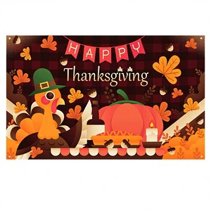 New Thanksgiving Background Cloth Autumn Harvest Turkey Pumpkin Theme Party Decoration Hanging Cloth Atmosphere Banner Custom