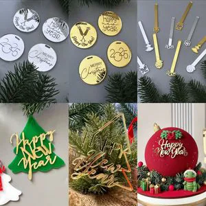 Merry Christmas & Happy New Year Acrylic Cupcake Toppers Festive Cake Decoration for Baby's Party Supplies Halloween Included