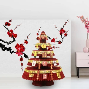 Custom 2023 New Year Design Thick Paper Diy Honeycomb Christmas Tree Chinese Home Party Decorations Supplies Home Decor