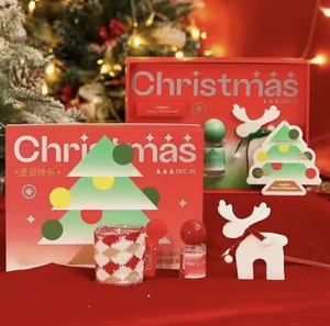 Handcrafted Essential Oil Diffuser Tiny Glass Cup Soybean Aromatherapy Christmas Cake Scent Candles Gift Set Beeswax Holidays