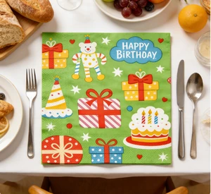 Lovely Pattern Birthday Party Paper Napkins for Kids & Adults Celebration Soft Paper Napkins for Birthday Dinner & Cake Table
