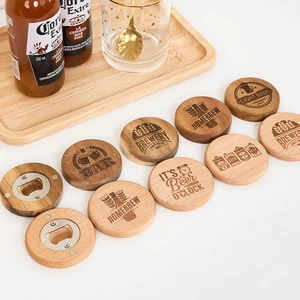 Magnetic Wooden Bottle Opener Laser Engraved Beech Round Fridge Magnet Beer Opener Rustic Bar Gift For Men Groomsmen Party Favor