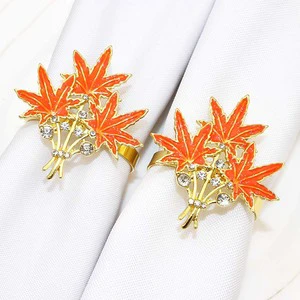 Wholesale of new Thanksgiving napkins with diamond-encrusted leaf rings and orange maple
