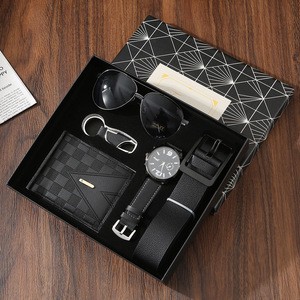 Custom Father's Day Promotional Gift Set with Watches Leather Straps Wallets Sunglasses Keychains and Exquisite Gift Boxes