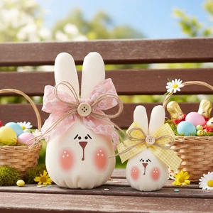 Wholesale Hot-selling New Product: Fabric Stuffed Cotton Rabbit Easter Ornament Easter Party Holiday Home Tray Decor