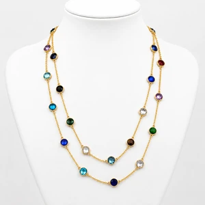 Gold Plated Brass Classic Multi Color Crystal Strand Statement Necklace Women's 24 Inches Wedding