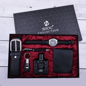 Luxury Men's Gift Set for Father's Day Includes Leather Belt Purse Tie Perfume Cufflinks Watch Pen-for Birthday