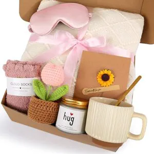Unique Self Care Gift Basket Custom Logo Women Gift Set Promotion Mother's Day Rose Flower Candles Blanket Mug Gift Sets for Mom