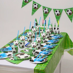 Children's Birthday Festive Atmosphere Arrangement Decoration Football Straw Tableware Cake Stand Party Supplies Set