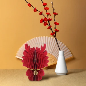 Chinese New Year 2024 Products Honeycomb Paper Ornament Red Dragon Decorations for Home