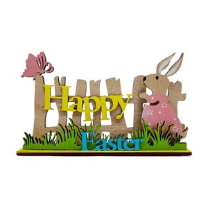 Wholesale Cute Easter Festival Party Tabletop Decor Wooden Easter Bunny with Flower