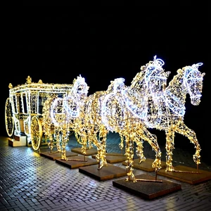 3D Horse Cart Light Sculpture Outdoor Park Garden Plaza Holiday Theme Decoration Lighting Display