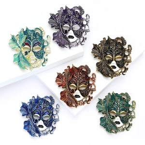 Venetian Carnival Mask Shaped Enamel Brooch, Baroque Leaf Scroll Alloy Lapel Pin