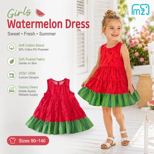 Wholesale Girls Watermelon Casual Knee-Length Dress 92% Cotton Sleeveless Kids Summer Boutique Dress Sizes 90-140 OEM ODM Low