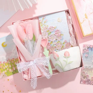 Wholesale Valentine's Day Wedding Gifts Idea Birthday Gift Sets Pink Scented Candle Flower Mug Christmas Gifts for Girls Women